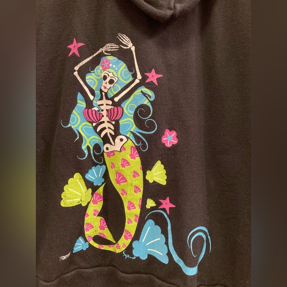 Mermaid hoodie vintage Day of the Dead Dia de los Muertos skeleton sirena Y2K L - Picture 3 of 8